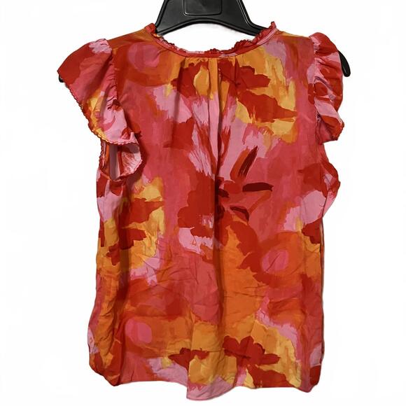 Tops - Rose + Olive Resort Vibrant Red Orange Floral Ruffle Sleeve Blouse Size Small